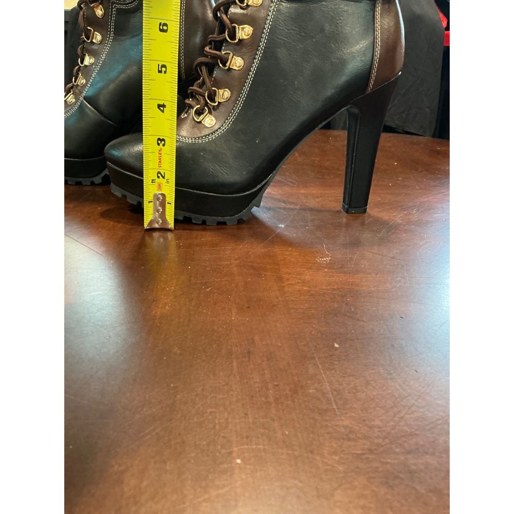 ShoeDazzle Ankle Boots Aden Sz 11 Black Brown Olive High Heel Platform Lug Sole - Picture 4 of 8